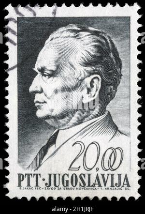 YUGOSLAVIA - CIRCA 1967: A stamp printed in Yugoslavia, is depicted Josip Broz Tito, circa 1967 Stock Photo