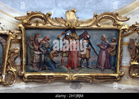 8th Station of the Cross, Jesus meets the daughters of Jerusalem Stock Photo