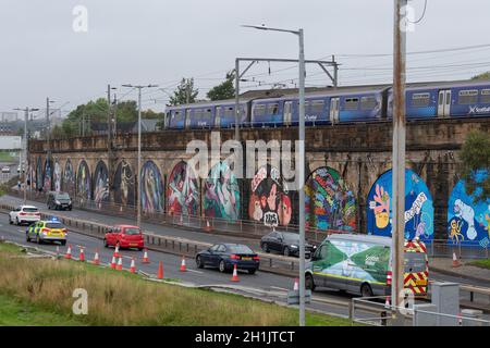 Clydeside Expressway Mural Wall, Glasgow, Scotland, UK Stock Photo