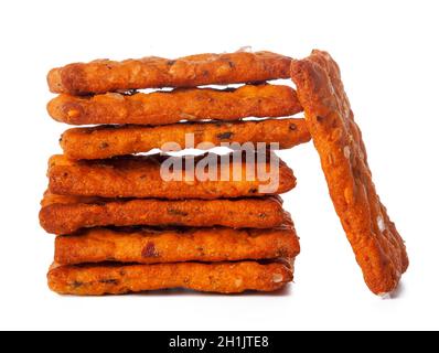 Dried bread crisps isolated on white background Stock Photo