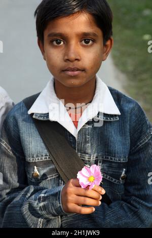 Indian teenager posing looking into the camera, Sonakhali, West Bengal, India Stock Photo