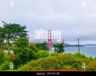 The gate bridge over sea in a fog in San Francisco Stock Photo