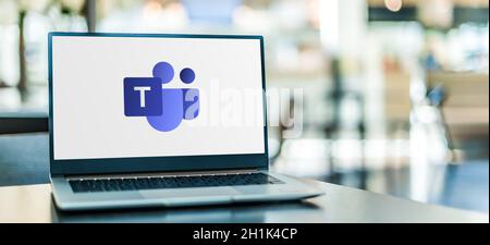 POZNAN, POL - SEP 23, 2020: Laptop computer displaying logo of Microsoft Teams, a unified communication and collaboration platform Stock Photo