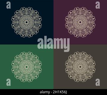 group of light color round gradient Mandalas, on colorful backgrounds, great for design materials, wedding invitations, wall decorations, fabric print Stock Vector