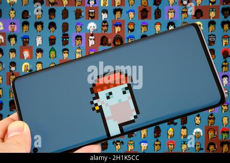 CryptoPunk #7523 NFT pixel art seen on smarphone and part of 10000 ...