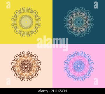 group of round gradient Mandalas, on colorful backgrounds, great for design materials, wedding invitations, wall decorations, fabric prints Stock Vector