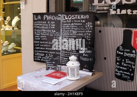 Blackboard with offerings of a restaurant in Bologna, Italy Stock Photo
