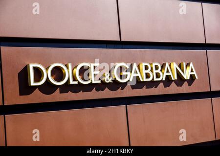 Florence,ITALY -December 8, 2011: Dolce Gabbana Florence Store Logo Italy mounted on the marble wall of Dolce Gabbana Store at Via de' Tornabuoni,the Stock Photo