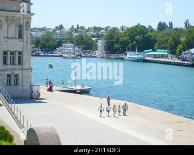 Republic of Crimea, Sevastopol - July 28, 2019: The embankment of the city of Sevastopol. Architecture near the coastline. Stock Photo