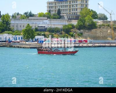 Republic of Crimea, Sevastopol - July 28, 2019: The embankment of the city of Sevastopol. Architecture near the coastline. Stock Photo