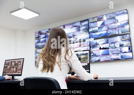 Security system operator. Security surveillance. Stock Photo