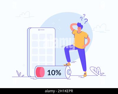 Battery low notification on mobile smartphone Stock Vector