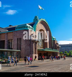 Helsinki Central Station is the main station for commuter rail and long-distance trains departing from HELSINKI, FINLAND - 04.08.2018 Stock Photo