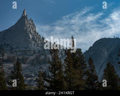 Beautiful views of Cathedral Peak while hiking in Yosemite National Park, California, USA Stock Photo