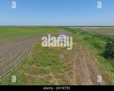 Equipment of an oil well. Shutoff valves and service equipment. Stock Photo