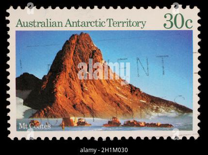 Stamp printed in Australia shows image of Mt Coates in Antarctica, circa 1984 Stock Photo