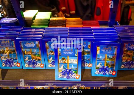 Schaffhausen, Switzerland - May 01, 2017: Swiss Premium chocolate at shop at Schaffhausen, Switzerland on May 01, 2017 Stock Photo