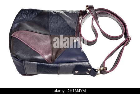 handcrafted patchwork leather crossbody bag isolated on white background Stock Photo