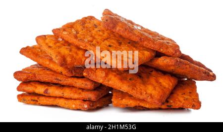 Dried bread crisps isolated on white background Stock Photo
