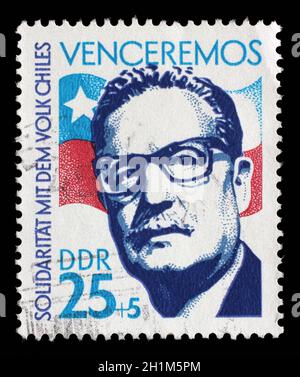 Stamp printed in GDR from the Chile Solidarity issue, circa 1973. Stock Photo