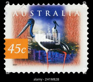 Stamp printed by Australia, shows heron, circa 1997 Stock Photo