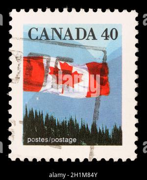 Stamp printed by Canada, shows Canadian flag, circa 1992 Stock Photo