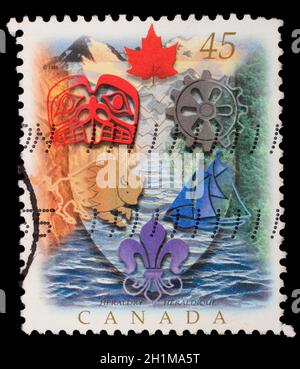 Stamp printed in Canada shows Canadian Heraldry, circa 1996 Stock Photo