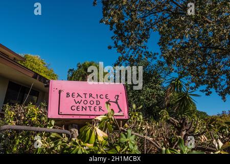 Pink mailbox at the Beatrice Wood Center for the Arts in Ojai, California. Stock Photo