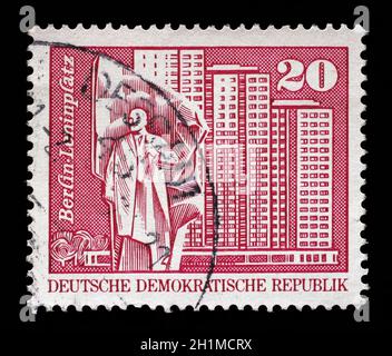 Stamp printed in GDR shows Leninplatz in Berlin, circa 1973 Stock Photo