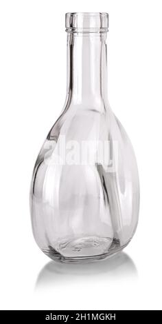 The empty clear cognac bottle isolated on white background Stock Photo