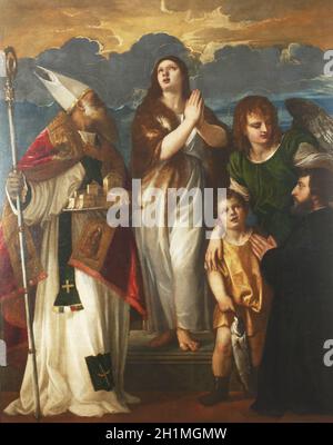 Tiziano Vecellio: St. Mary Magdalene, Saint Blaise, the archangel Raphael, Tobias and the donor Stock Photo