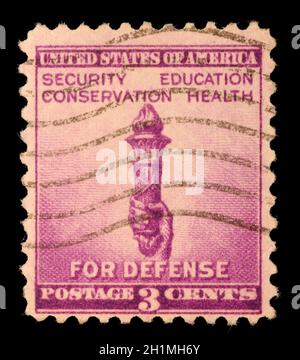 Stamp printed in USA shows the Torch of Enlightenment, circa 1940 Stock Photo