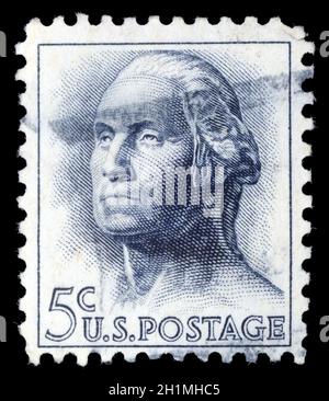 Stamp printed in USA shows image of the George Washington, circa 1966. Stock Photo