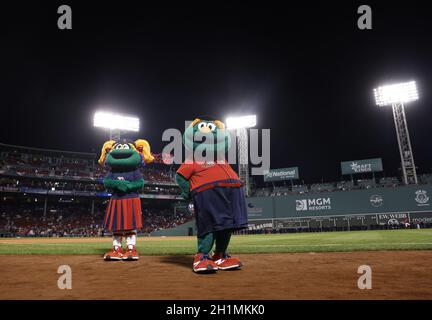 Boston, United States. 18th Oct, 2021. Boston Red Sox mascots take the field before the start of game 3 of the MLB ALCS against the Houston Astros at Fenway Park in Boston, Massachusetts on Monday, October 18, 2021. Photo by John Angelillo/UPI Credit: UPI/Alamy Live News