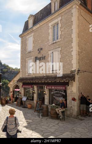 Rocamadour, France - September 3, 2018: Pilgrimage town of Rocamadour, Episcopal city and sanctuary of the Blessed Virgin Mary, Lot, Midi-Pyrenees, Fr Stock Photo