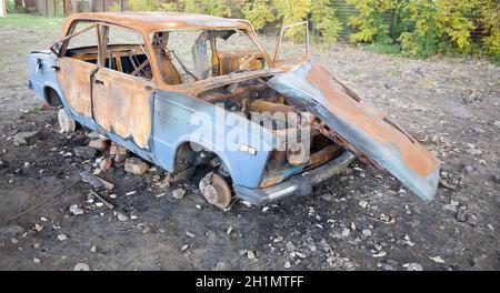 The plundered and burned car criminals Stock Photo