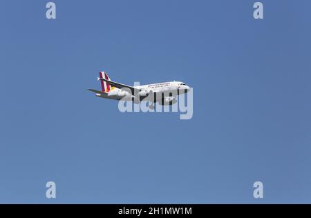 Airbus A319, registration D-AGWF of Germanwings landing on Zagreb Airport Pleso Stock Photo