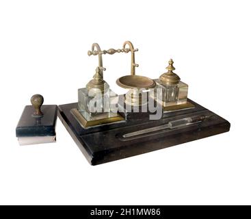 Inkstand late 19th century - is isolated on the white Stock Photo
