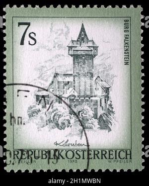 Stamp printed in Austria shows Burg Falkenstein, from the series Sights in Austria, circa 1973 Stock Photo