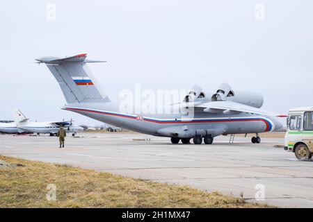 Krasnodar, Russia - February 23, 2017: Air show in the sky above the Krasnodar airport flight school. Airshow in honor of Defender of the Fatherland. Stock Photo