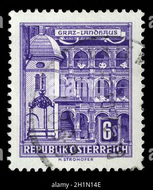 Stamp printed in Austria shows Graz Landhaus, circa 1957. Stock Photo