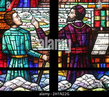 Stained glass in Votiv Kirche (The Votive Church) in Vienna, Austria Stock Photo