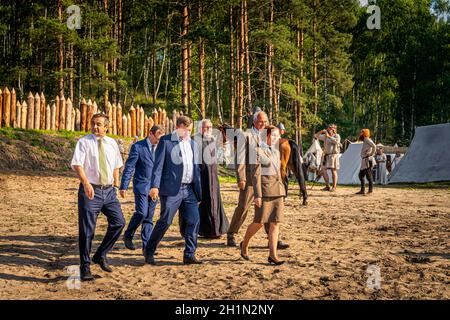 Cedynia, Poland June 2019 Historical reenactment of Battle of Cedynia, governor and other officials are going for opening of a new wooden fort Stock Photo