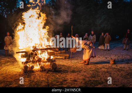 Cedynia, Poland, June 2019 Pagan reenactment of Kupala Night, called in Poland Noc Kupaly, Slavic holiday celebrated on the shortest night of the year Stock Photo