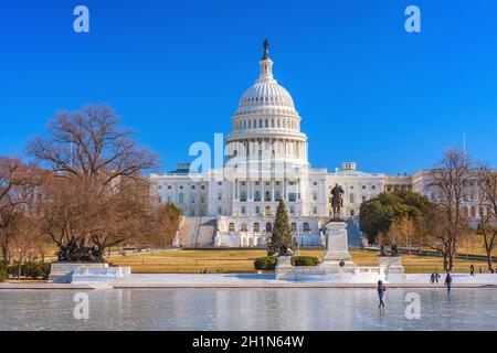 US Capitol over blue sky at winter day