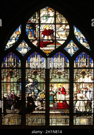 St. Aloysius Gonzaga receiving first communion from the hands of Saint Charles Borromeo, Saint Severin church, Paris, France Stock Photo