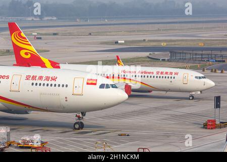 Beijing, China - September 30, 2019: Hainan Airlines Boeing 737-800 airplane at Beijing Capital Airport (PEK) in China. Stock Photo