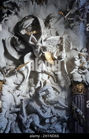 Statue of Saint Michael with gold shield and sword in center of Vienna ...