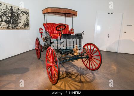 Malaga, Spain - December 7, 2016: Antique 1898 Winner automobile (USA), one of the first vehicles with an engine, is displayed at Malaga automobile mu Stock Photo