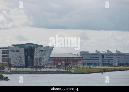 Belfast, Northern Ireland - June 9, 2017: Titanic Belfast, Museum and Visitor Center, one of Belfast's most iconic landmarks, on the site where Titani Stock Photo